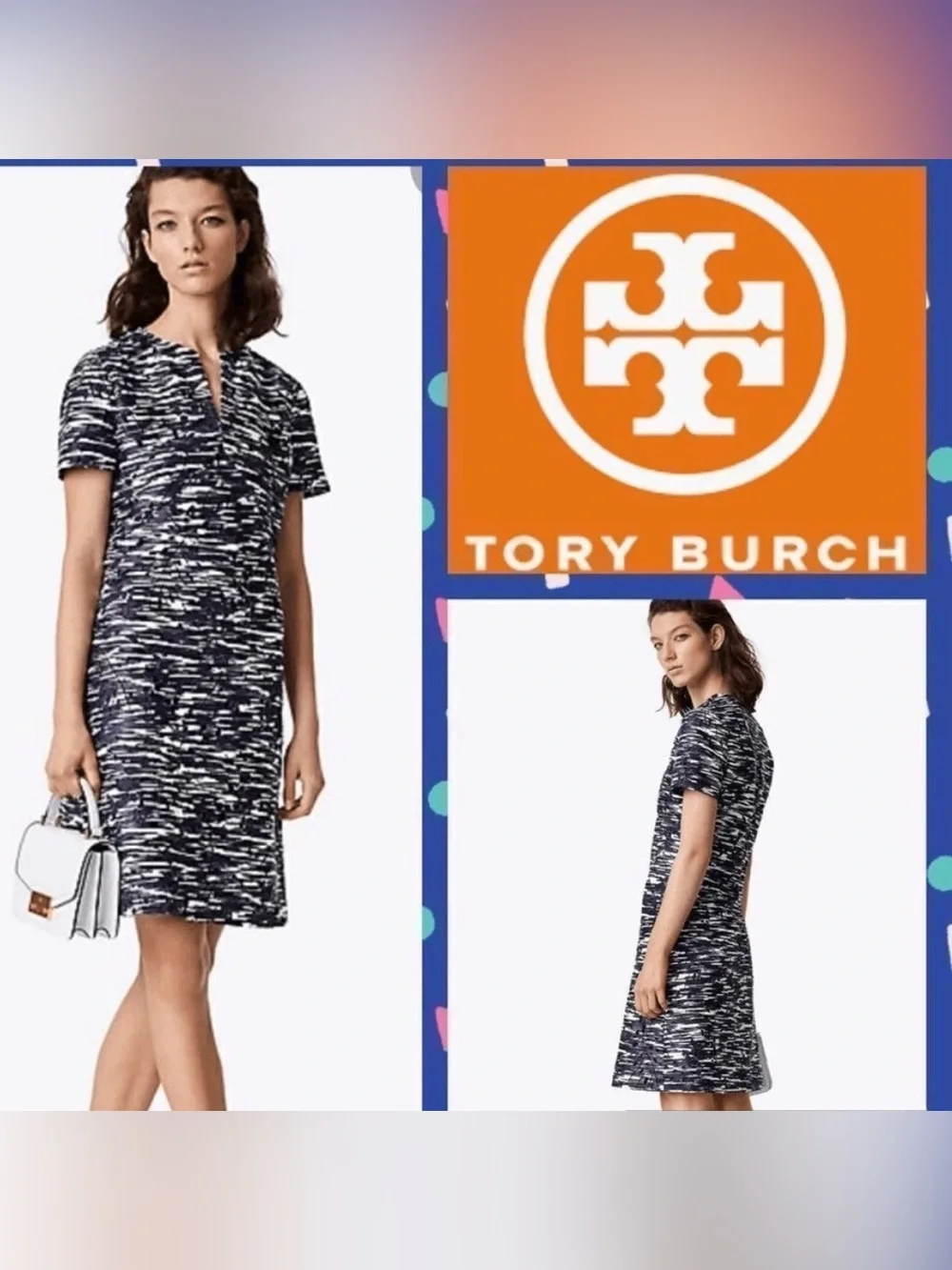 Tory Burch Navy & White Dina Space Dyed Cutout Dress